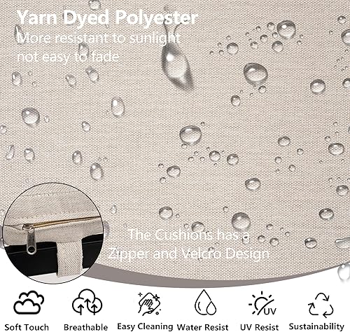 Miniatura 8 de Juego de 6 sillas de comedor al aire libre, sillas de comedor de mimbre para patio con cojines extraíbles, silla de mesa rectangular para patio,