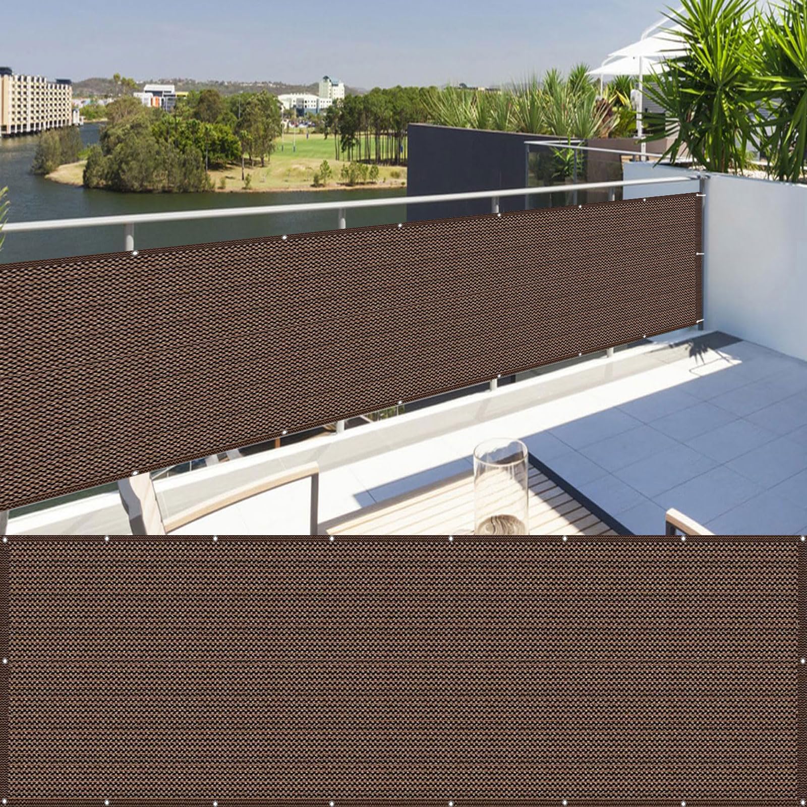Balcon d'extérieur avec œillets - Protection UV - Respirant - Occultant - Œillets - Personnalisable - Pour jardin et terrasse - Marron - 55 x 660 cm