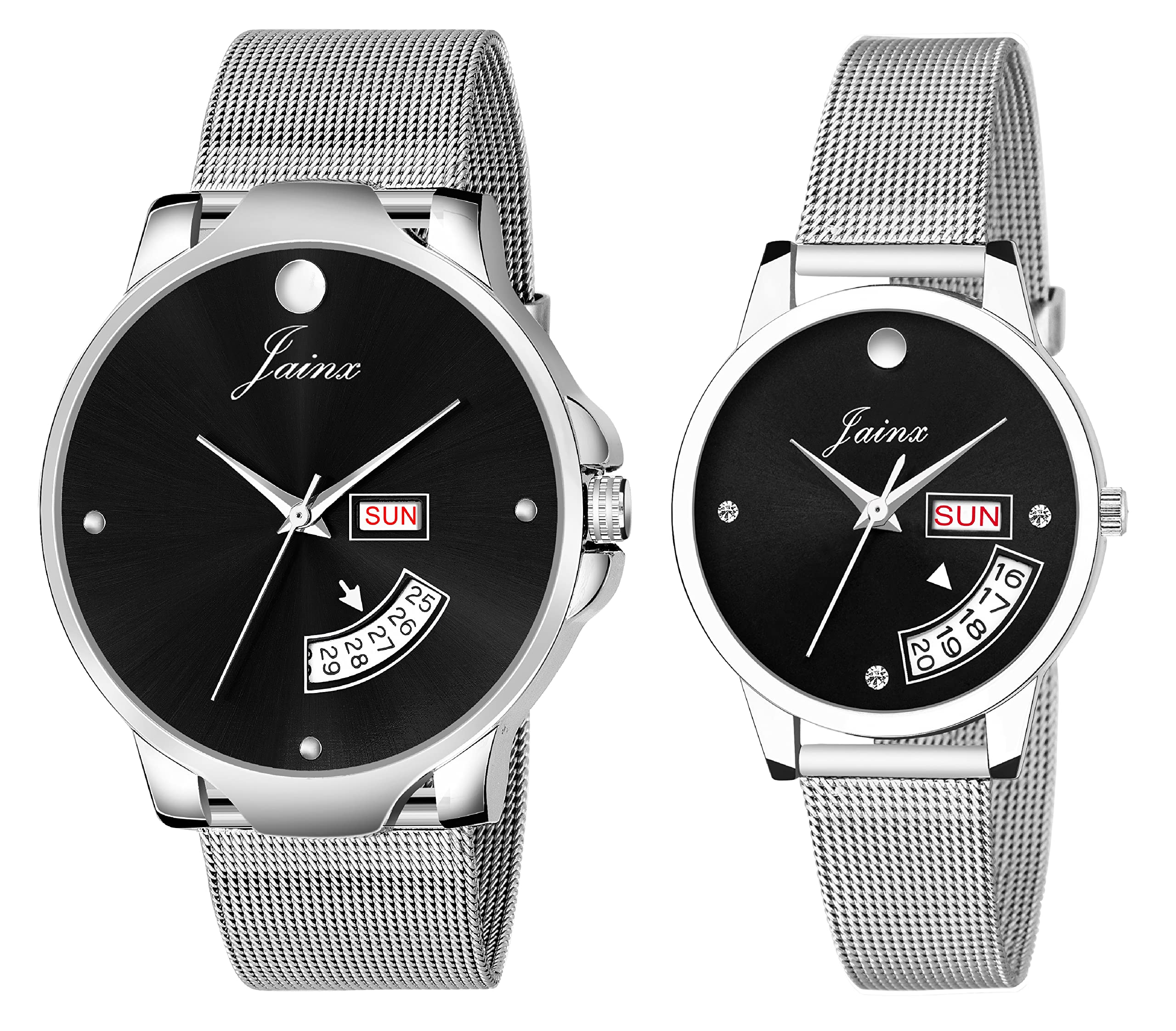 jainx Day and Date Feature Mesh Silver Steel Chain Analog Watch for Couple - JC490 (B09RPLNDKS) Amazon Price History, Amazon Price Tracker
