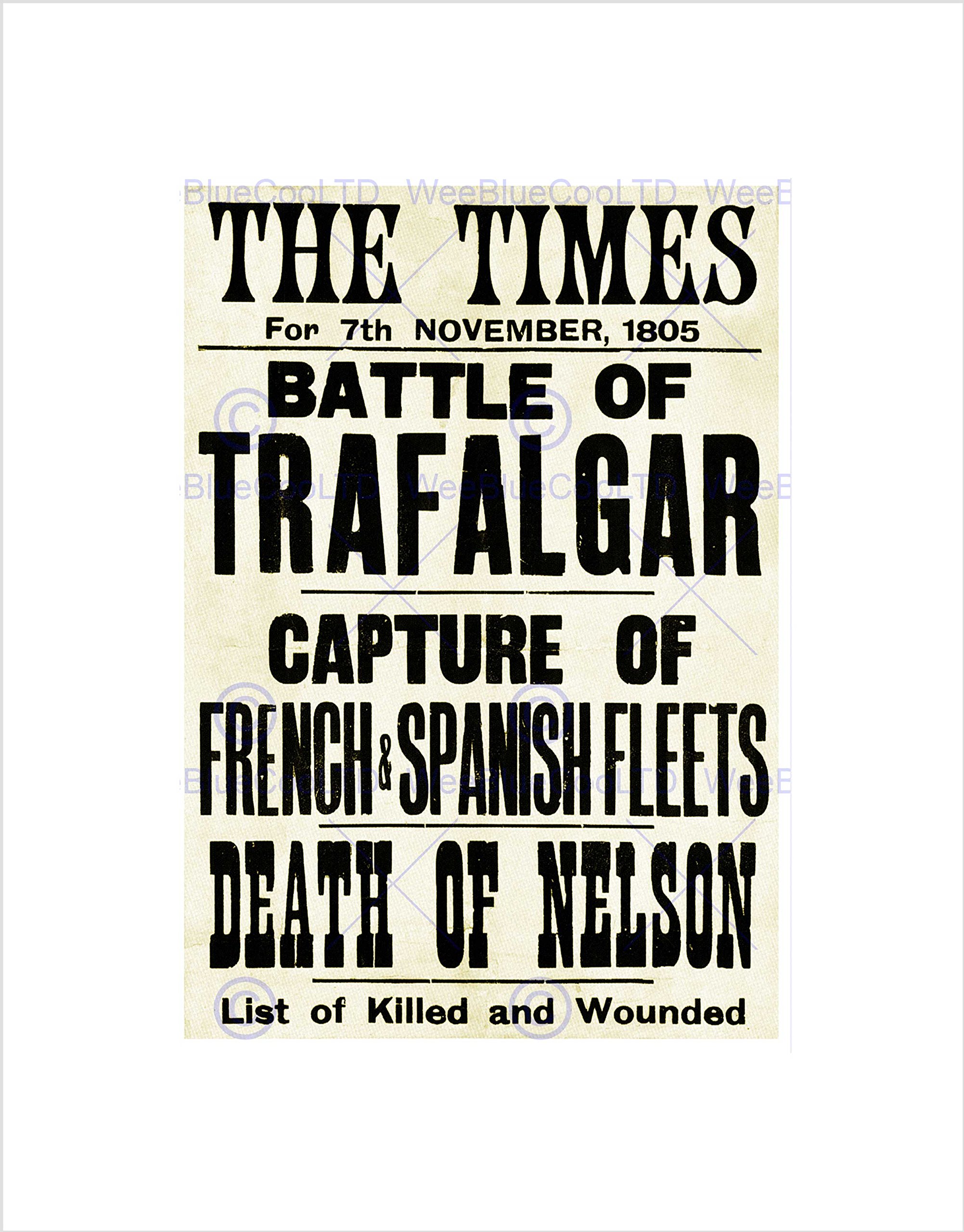 Wee Blue Coo War Napoleonic Battle Trafalgar Times News 1805 UK Nelson Navy Wall Art Print