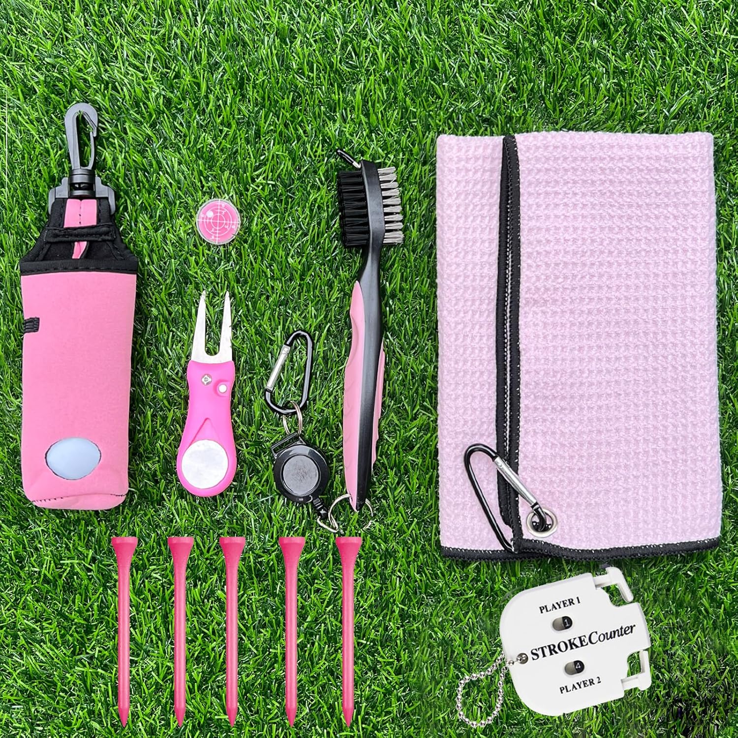11 Pcs Golf Accessories Kit, Include Golf Ball Bag with Hook Tees Towel Cleaner Brush Ball Marker Divot Tool Score Counter - Image 7