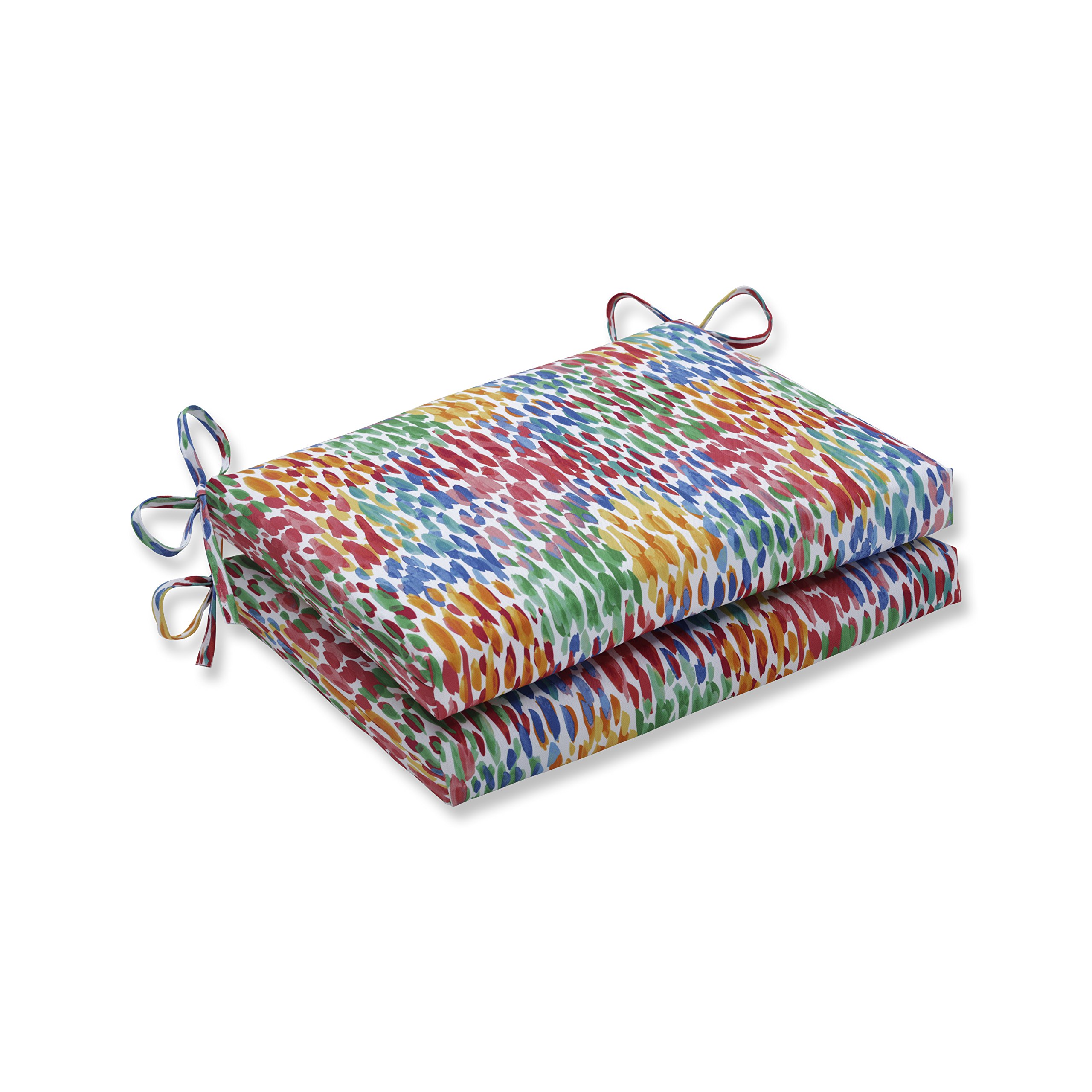 Pillow Perfect Outdoor/Indoor Square Corner Seat Cushions, 16" x 18.5", Blue Make It Rain Zinnia, 2 Count