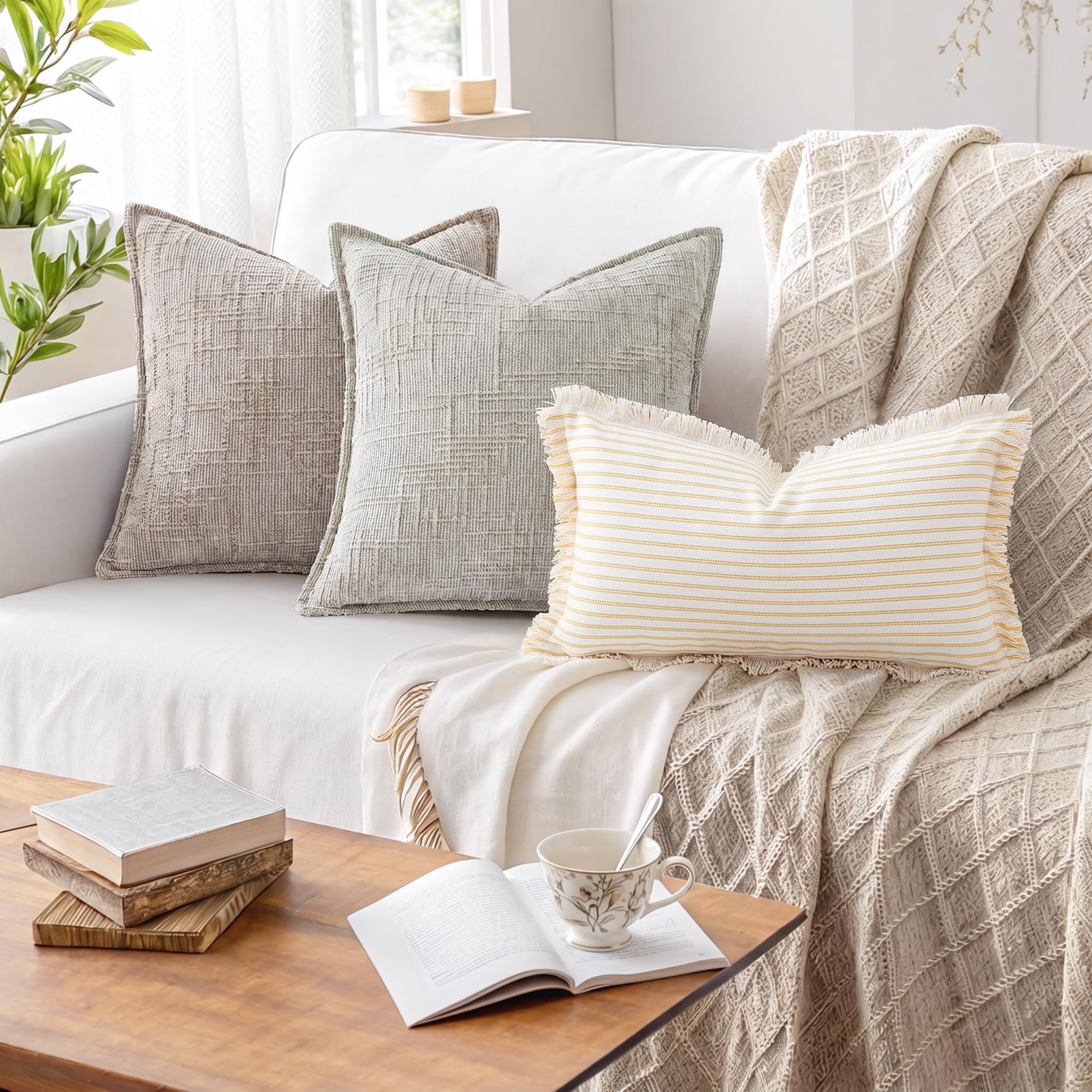 PANOD Decorative Boho Long Lumbar Pillow Cover 12x24,Super Soft Cotton Modern Long Rectangle Pillow Cover Pillow Case for Bed Sofa Couch Farmhouse Livingroom,Yellow Product Image 5