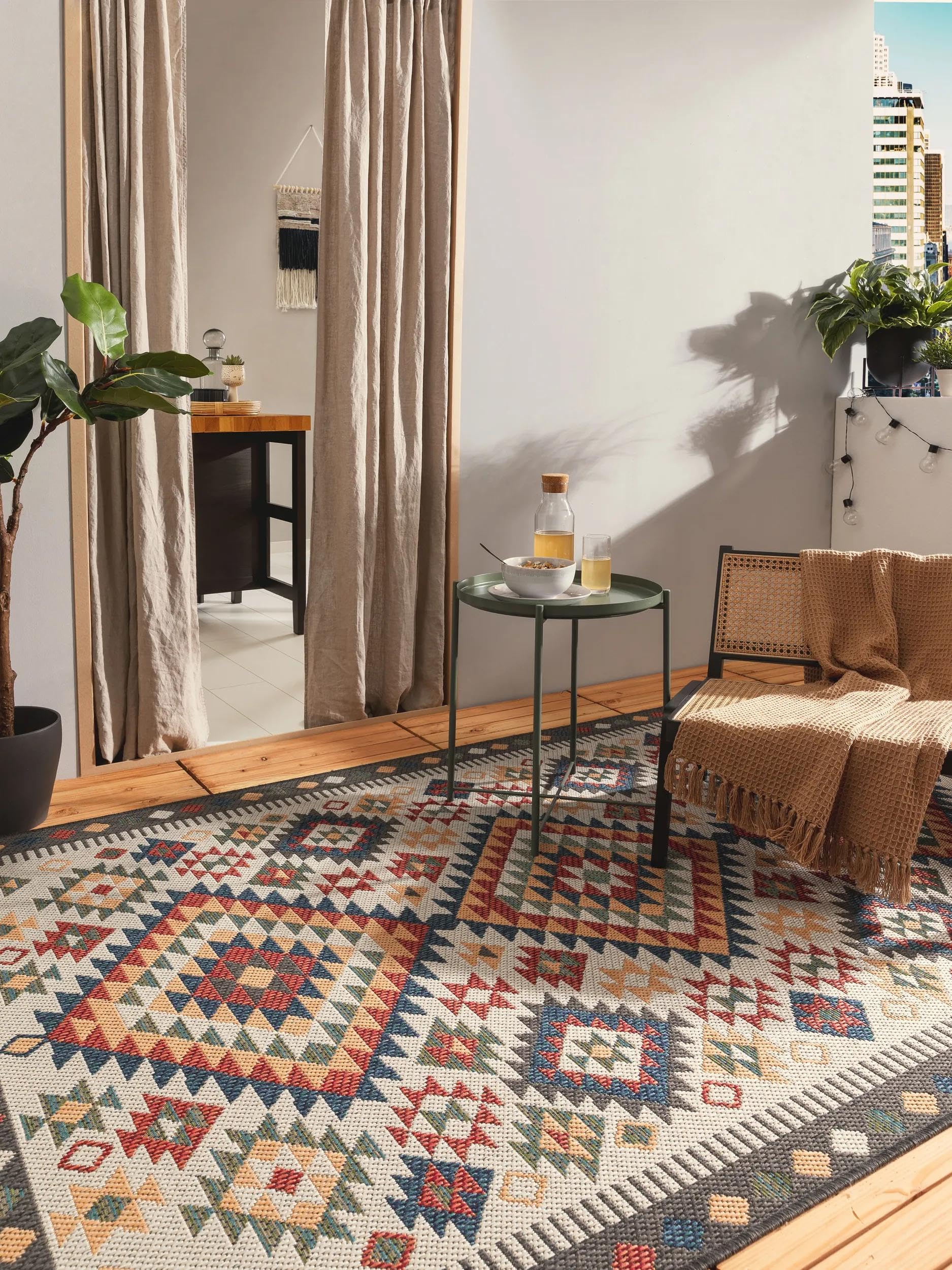 benuta Nest Tapis Mirena - Fibre synthétique - Convient à l'extérieur - Rectangulaire - Facile d'entretien - Pour salon, chambre à coucher, couloir, terrasse, balcon, multicolore - 120 x 170 cm