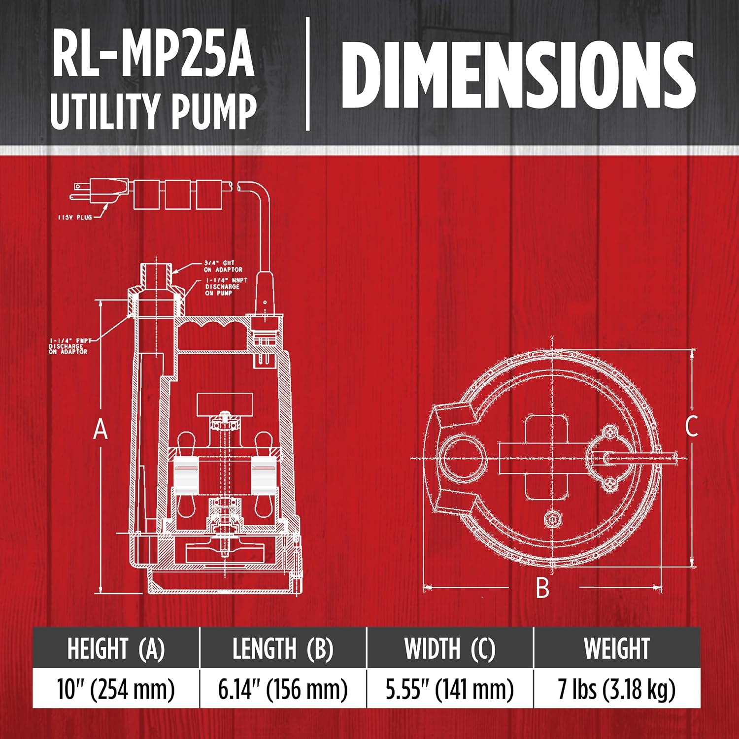 Red Lion RL-MP25A, 115V, 1/4 HP, 2200 GPH Automatic Utility Pump, 10' Cord