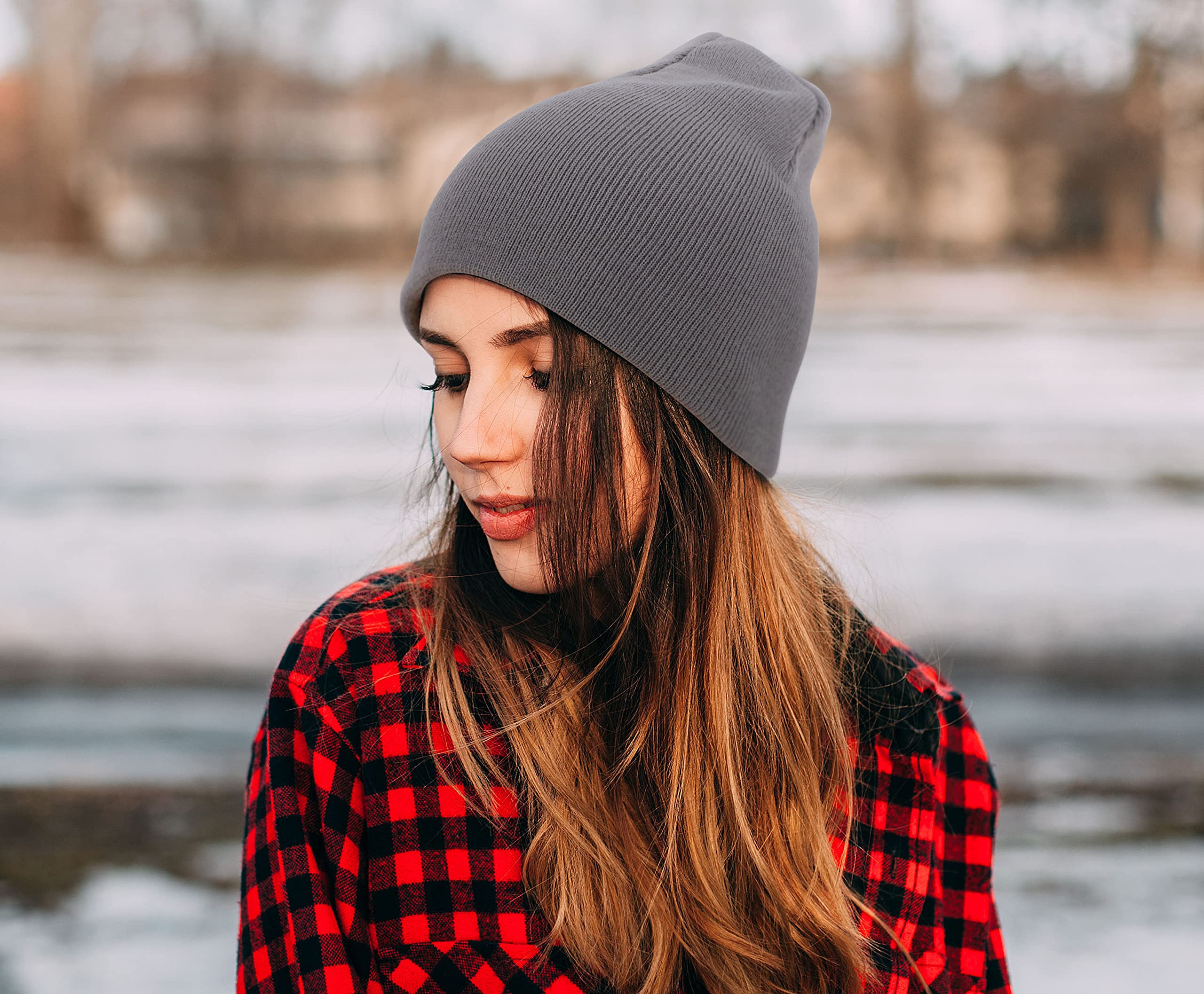 Simplicidad las mujeres/hombres Basic color sólido cálido Knit gorro de esquí y snowboard, hombre, gris