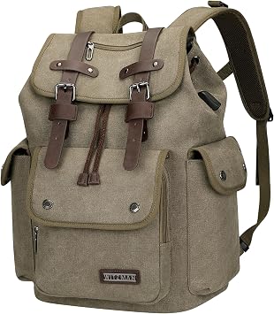 WITZMAN Canvas Backpack for Men Vintage Rucksack Fits 15.6 inch Laptop
