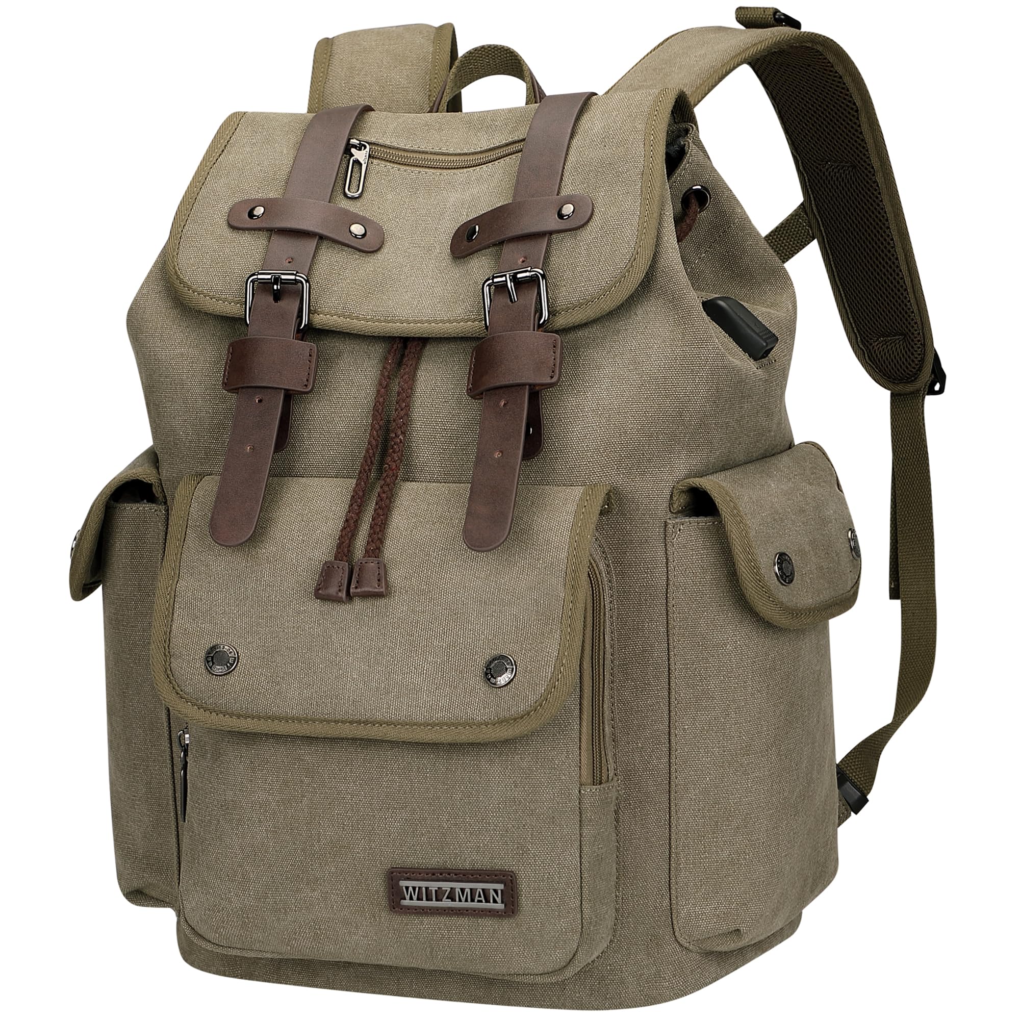 WITZMANCanvas Backpack for Men & Women Vintage Rucksack Backpack High Capacity Backpack(A8004 Army Green), Army Green, Daypack Backpacks