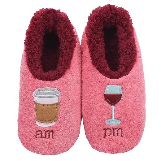 Snoozies Pairable Slipper Socks | Cozy and Fun House Slippers for Women, Fuzzy Slipper Socks | With Unique Designs, Non Slip Socks - AM/PM - Medium