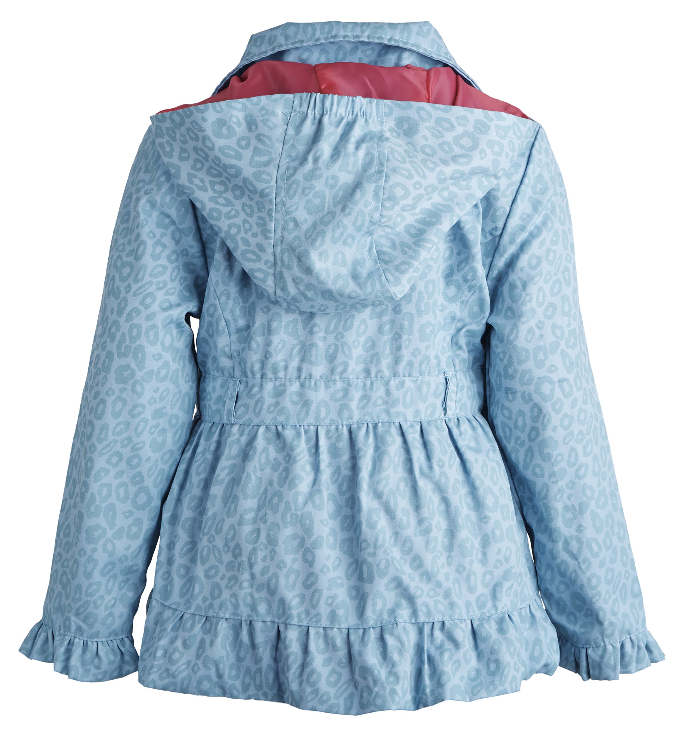 Pink Platinum Little Girls Waisted Leopard Spring Trenchcoat with Removable Hood - Blue (Size 4T)