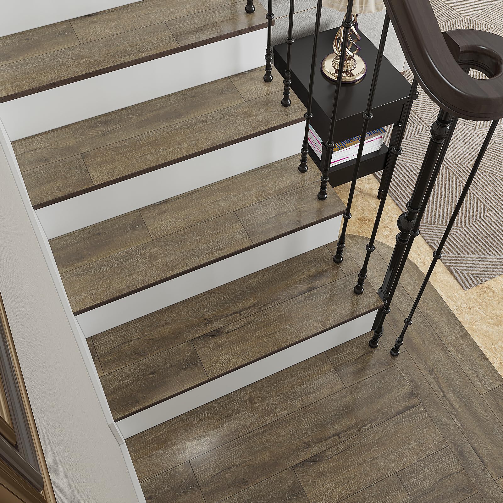 VaryPaper Pavimento PVC Incastro Piastrelle Adesive Pavimento Effetto Legno Marrone 90cmx15cm 20 Pezzi Listoni Finto Parquet Legno Laminato Pavimento Incastro Mattonelle Adesive Cucina Soggiorno Scale