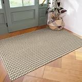 OJIA Washable Rugs 3x5 Front Door Mats Entryway Rugs Indoor Outdoor Rug Cotton Hand-Woven Tan Kitchen Rug Farmhouse Throw Carpet Door Mats for Bedroom Bathroom Porch Entrance