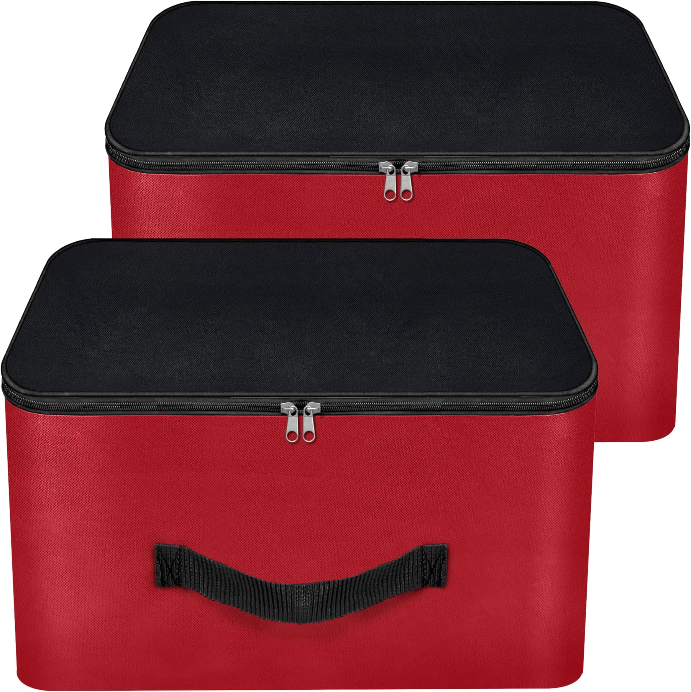 NISUN 2 Pack Nylon Wardrobe Bag Underbed Moisture Proof Cloth Storage Organizer, Storage box for Clothes Saree Bags with Zippered Closure & Handle(Red & Black, 38.1x25.4x35cm),Square