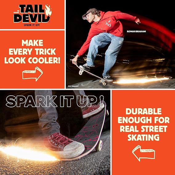 Tail Devil Skateboard Spark Plate - Sparks for Your Skateboard, Ultimate Skateboarder's Accessory, A Tail Plate Attachment for Cool Sparking Effect