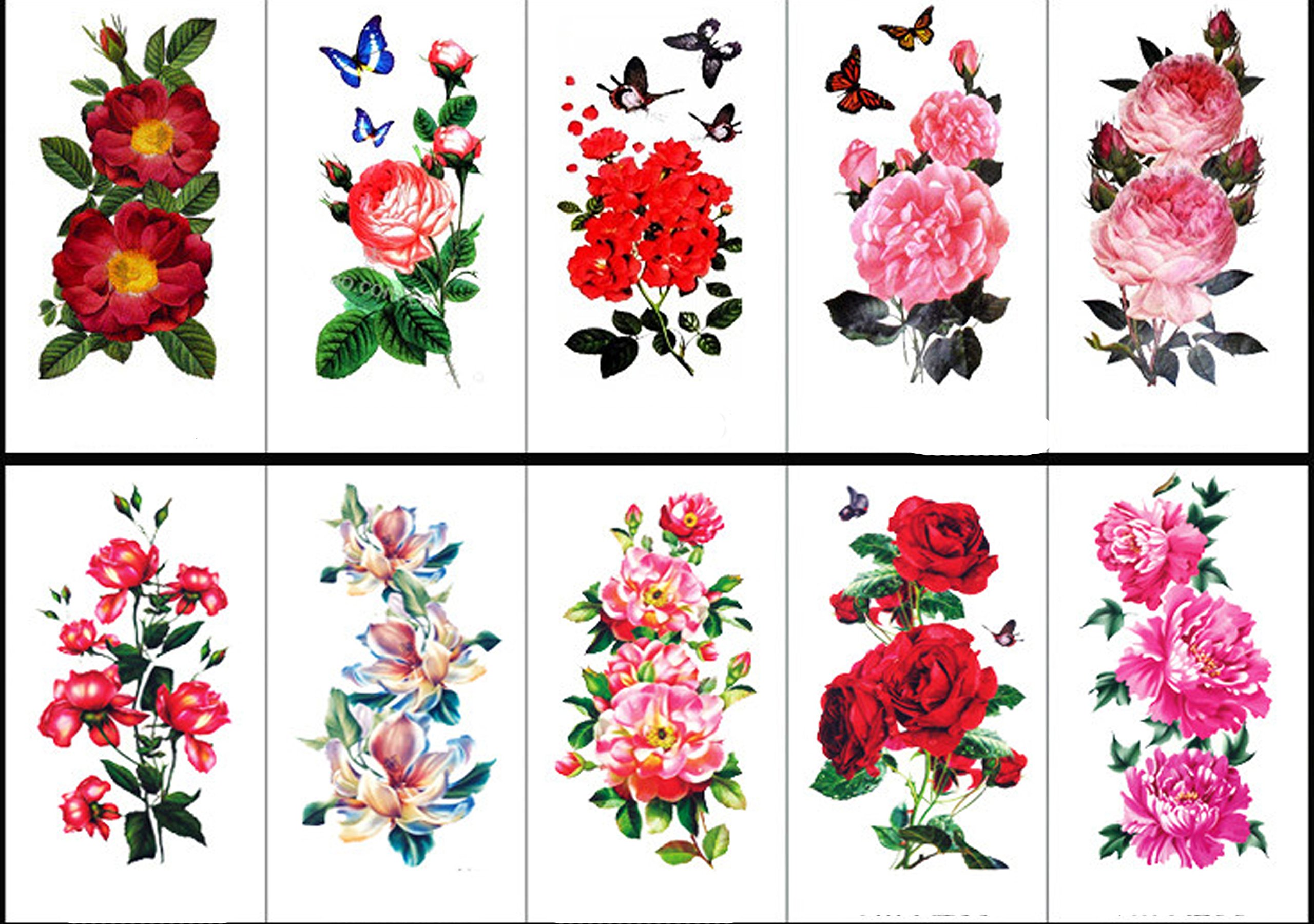 Buy Large Temporary Tattoos 10 Sheet Body Art Tattoos Paper, Flowers, Roses, Butterflies and