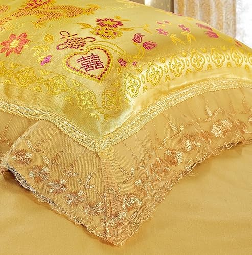 Miniatura 3 de LELVA Juego de funda de edredón con bordado de dragón y pájaro fénix, 4 piezas, tamaño King