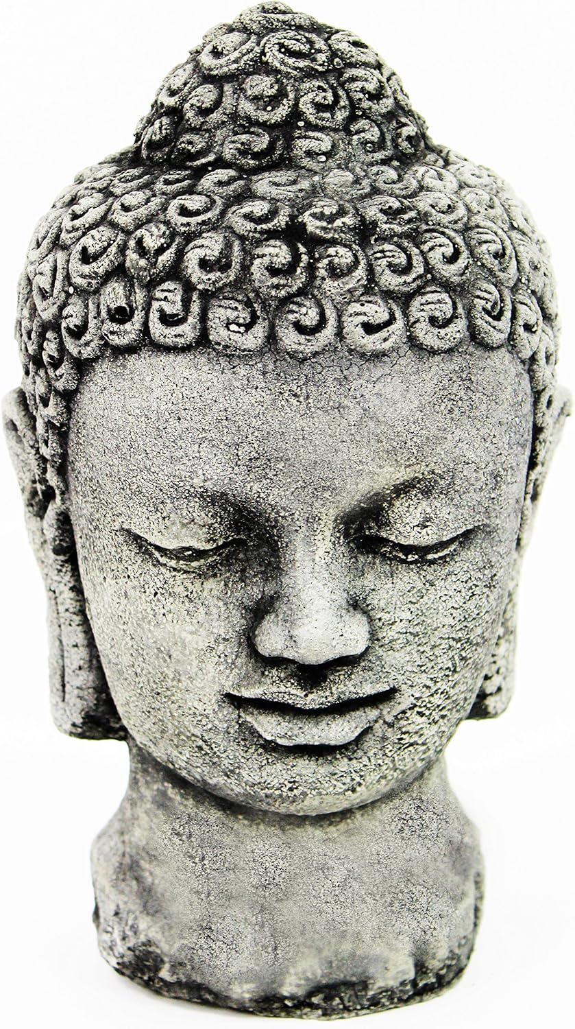 Buddha Head Concrete Home and Garden Statues Asian Yard Art Lamp Black