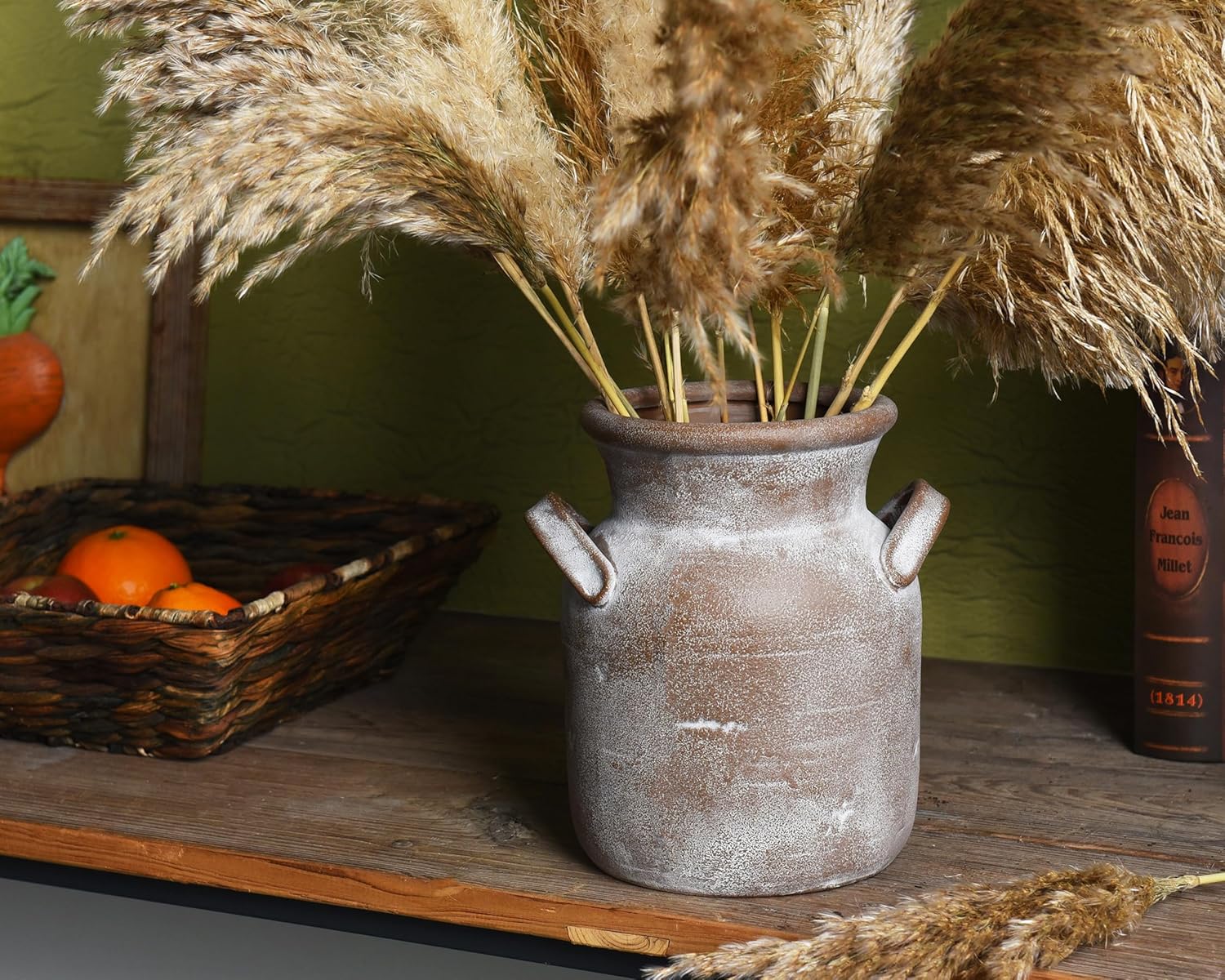 Quoowiit Ceramic Rustic Farmhouse Vase, Distressed Decorative Flower Vases for Home Decor, Ideal Shelf Decor, Brown Boho Vase for Living Room Bedroom Kitchen Office Decor Centerpiece Table Decorations - Image 3