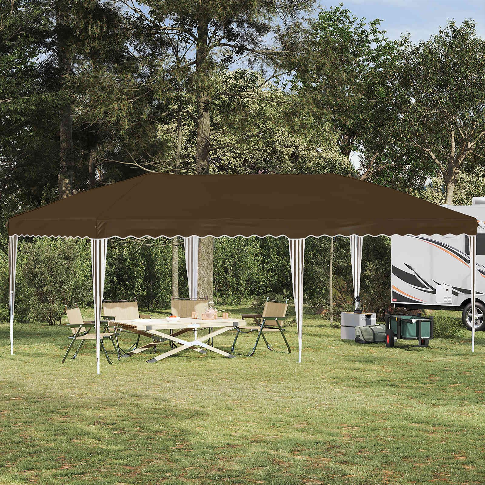 Pop-up namiot imprezowy w kolorze taupe, 575 x 290 x 245 cm, składany, z malowaną proszkowo stalową ramą i dachem odpornym na promieniowanie UV, odporny na warunki atmosferyczne namiot