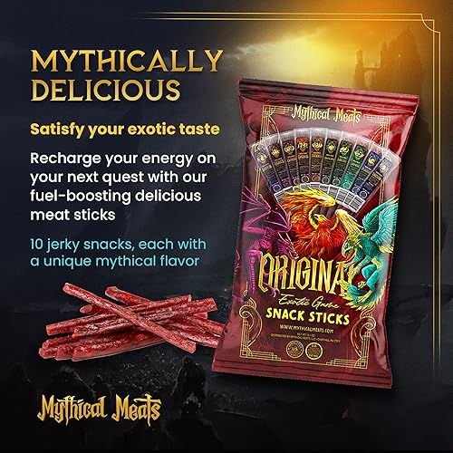 Miniatura 2 de Mythical Meats Paquete de muestras originales y humanoides  20 palitos exóticos de caza y carne de res  Carnes secas y deshidratadas sazonadas a la