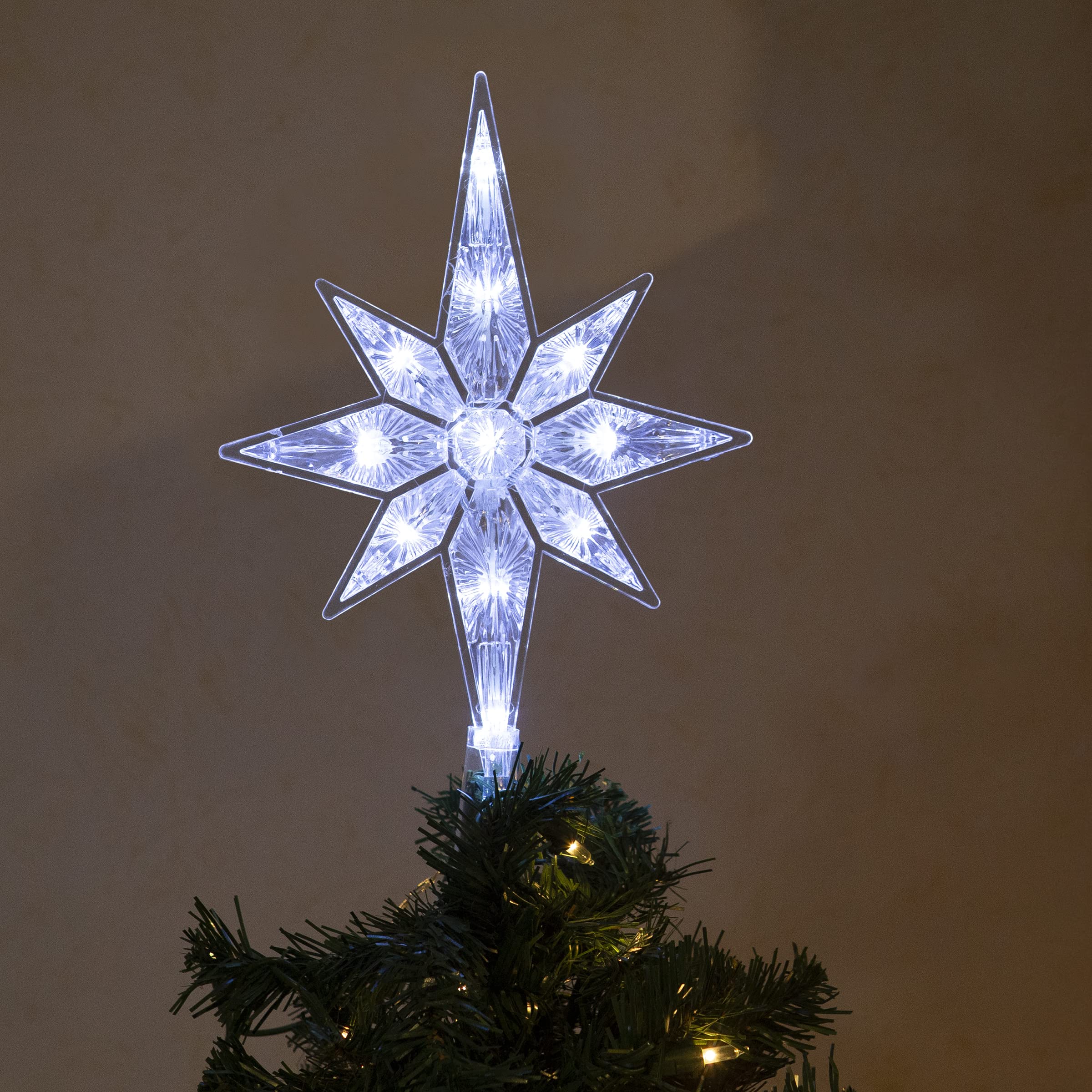 Alpine Corporation Cimier de Sapin de Noël en Forme d'étoile avec lumières LED Blanc Froid