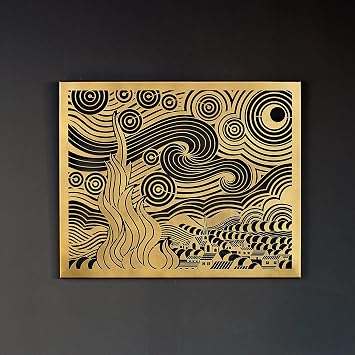 Colorfull Worlds The Starry Night Metal Wall Art, Van Gogh Art Home and Office Decor, Unique Art Wall Decor Gift for Housewarming Gold