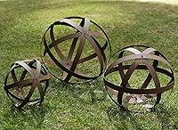 BSTGIFTS Set of 3 Collapsible Metal Garden Spheres - Rusty Finish Decorative Orbs, 7-12 Inch Sizes for Outdoor Accents