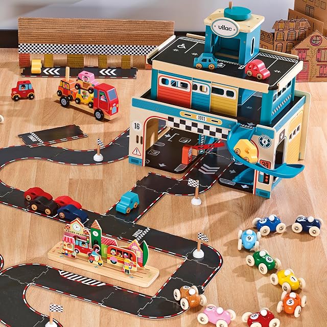 Foto 5 de 8 de Set de 4 Coches City con Garaje de Madera para Niños Desde 3 Años