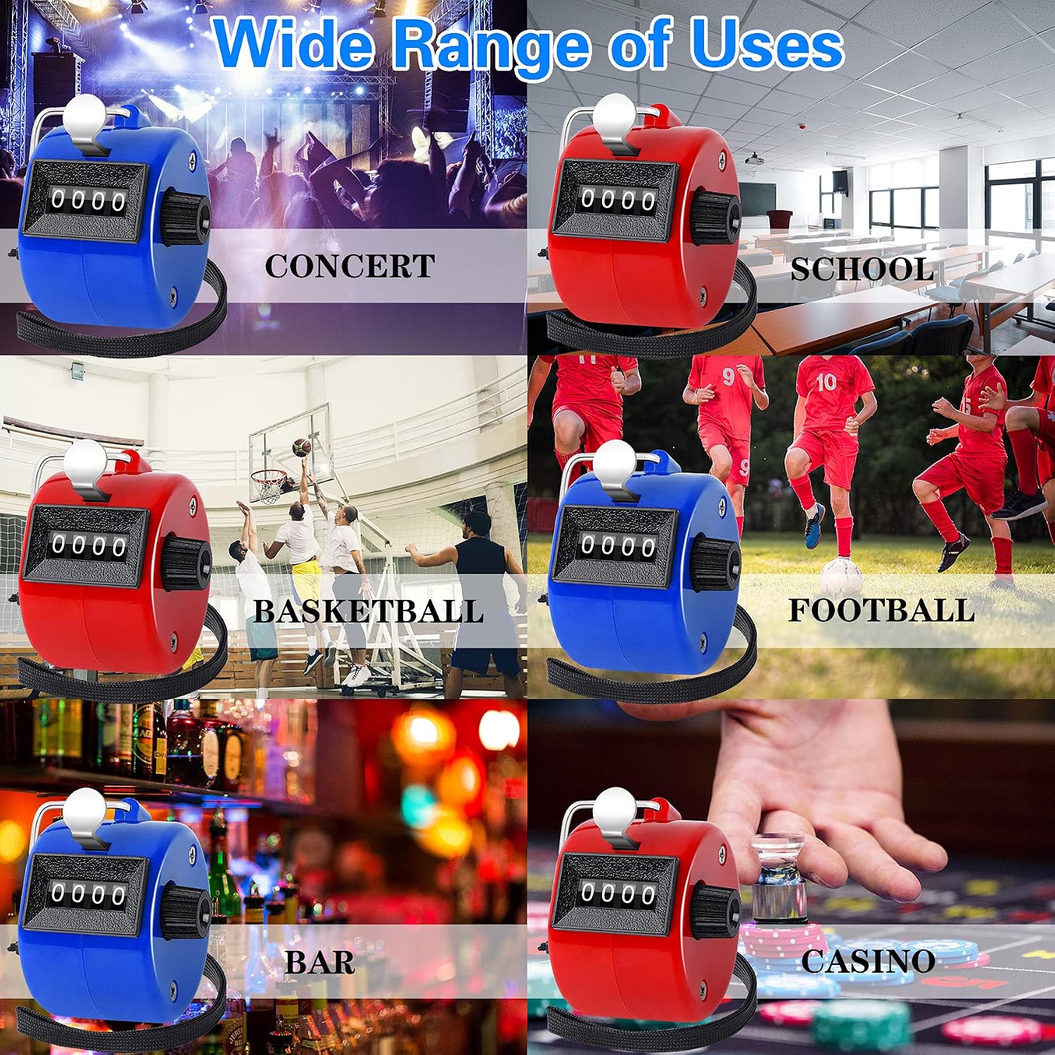 FEBSNOW 2 Pack Hand Tally Counter 4 Digital Click Counter for Sport Row School Event