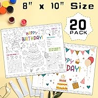 Vista 2 de KFNER Manteles individuales de papel para colorear de cumpleaños, hojas para colorear de fiesta de cumpleaños, actividades de feliz cumpleaños