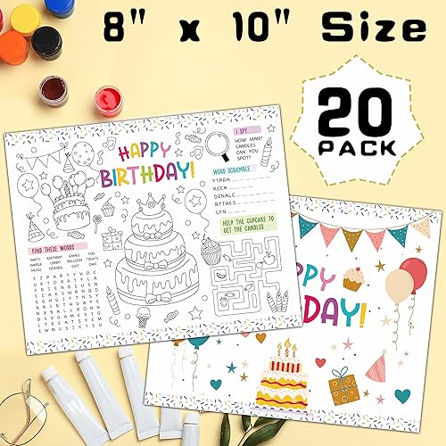 Miniatura 2 de Manteles individuales de papel para colorear de cumpleaños, hojas para colorear de fiesta de cumpleaños, actividades de feliz cumpleaños para niños,