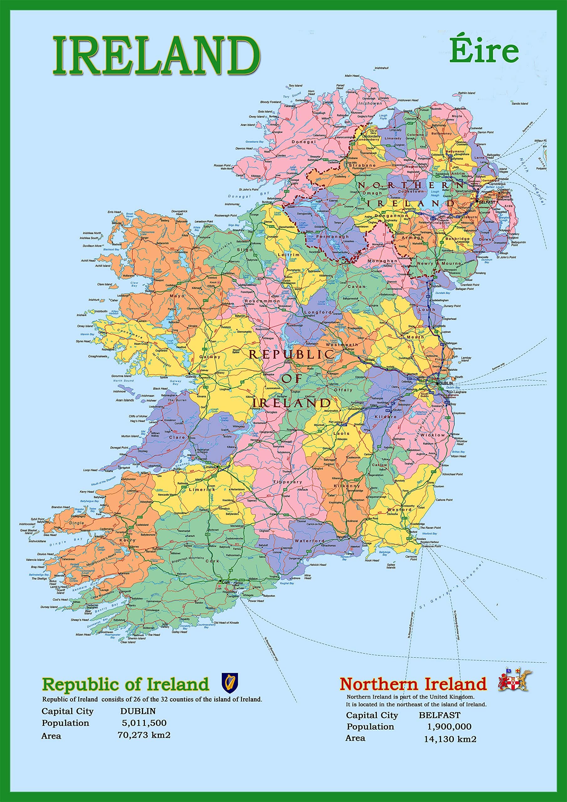 Ireland County Laminated Wall Map A2 - Paper Laminated