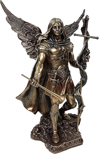Miniatura 6 de Veronese Diseño de arcángel de 9 14 pulgadas de alto, San Miguel y Gabriel, resina fundida en frío, hecha a mano, acabado de bronce antiguo,