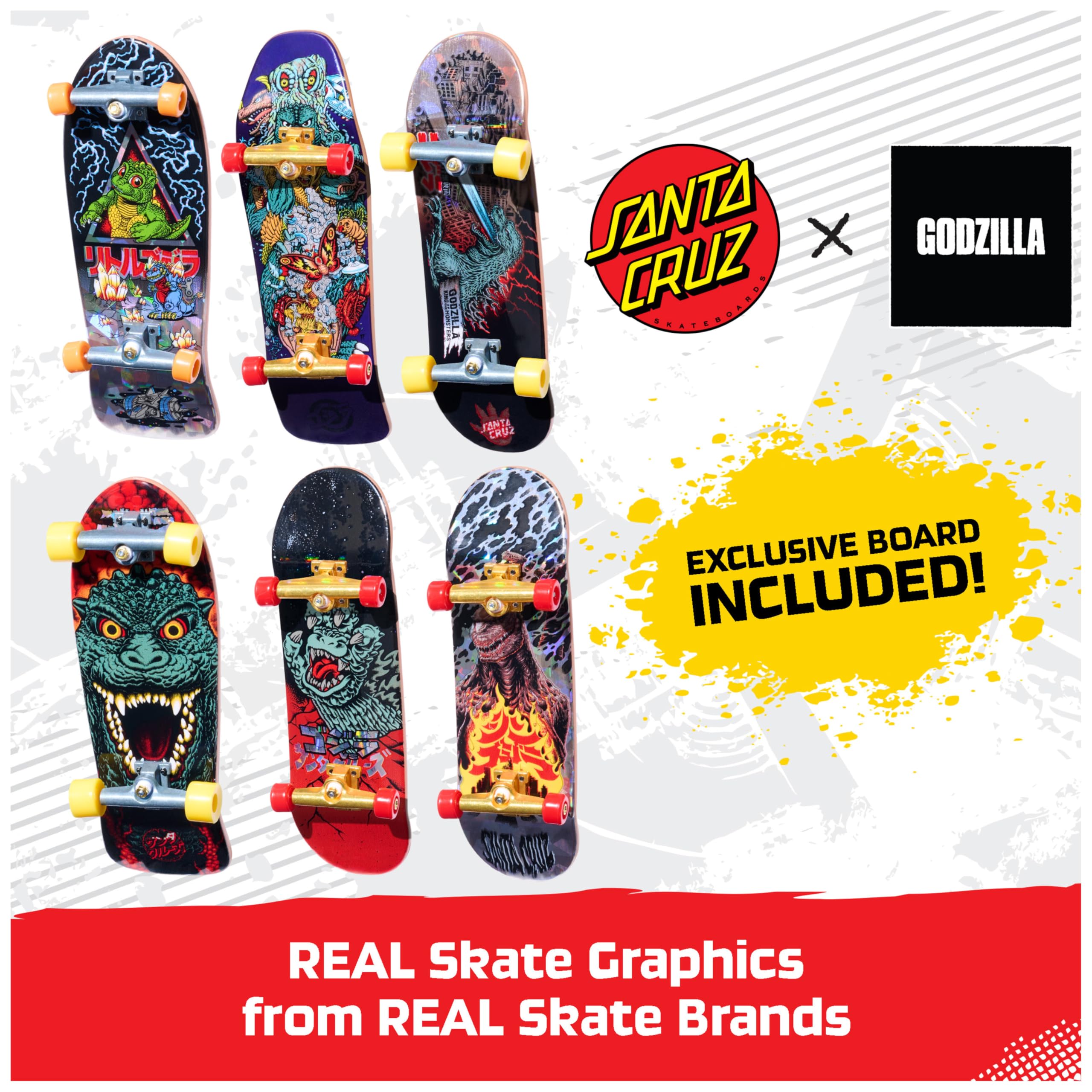 Tech Deck, Godzilla Sk8shop Fingerboard Bonus Pack, Mini Skateboard da Collezione Personalizzabili, Giocattoli per Bambini da 6 Anni in su
