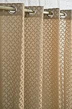 Criss Cross Net Semi-Transparent Eyelet Door Curtain 7 feet Long Set of 2, Brown