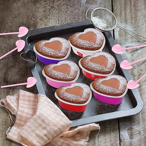 Miniatura 6 de 120 piezas de 3.4 onzas de 3.4 onzas en forma de corazón de San Valentín con tapas y cucharas, mini moldes de papel de aluminio para pasteles,