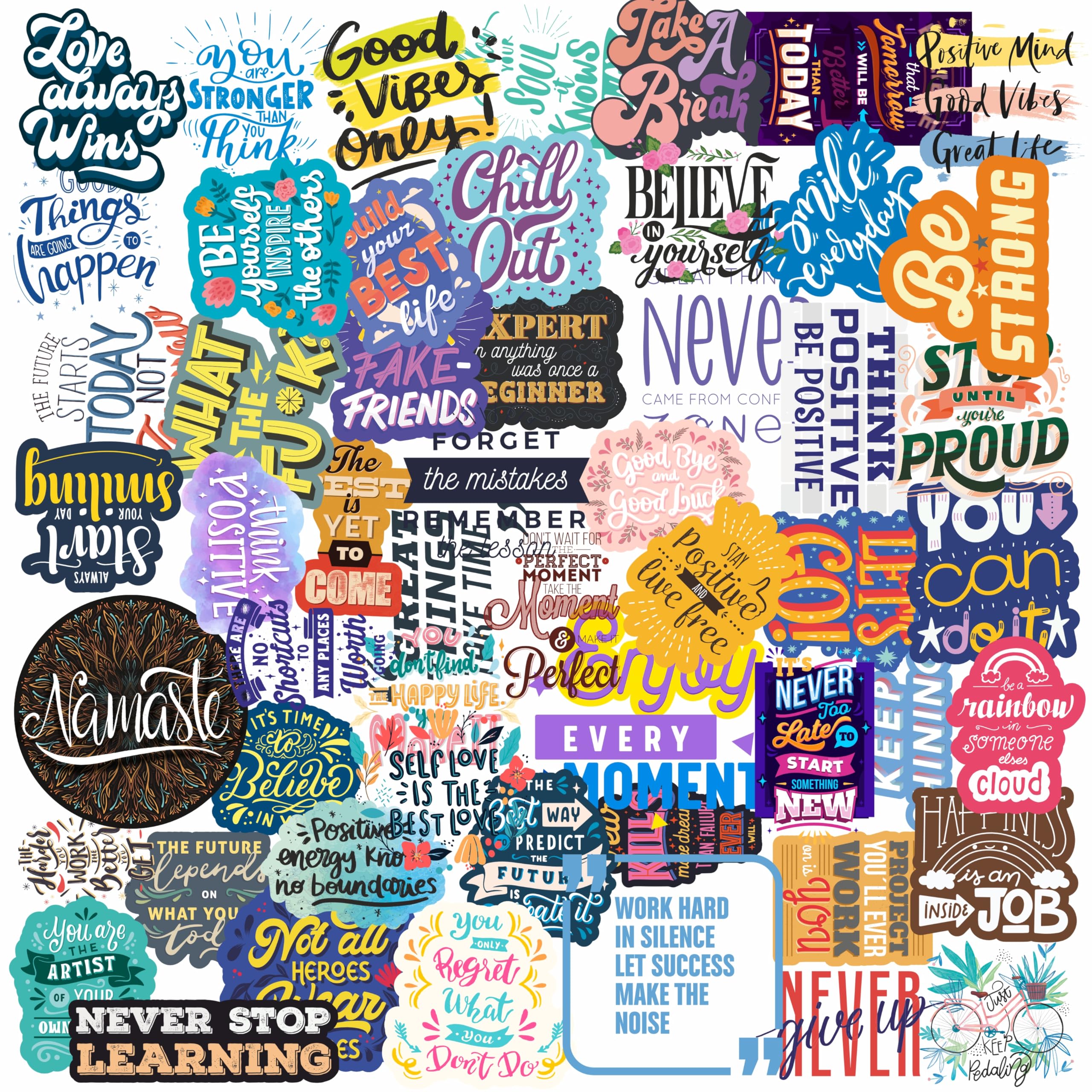 FUNKVERSE Reusable Stickers Set of 54 - Waterproof Motivational Stickers for Entrepreneurs - Inspiring Quotes for Laptops, Bottles, Diaries, Journals, and Vinyl