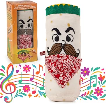 Squirrel Products Bandito Burrito Musical Passing Game for Kids Ages 4+ | Hot Potato Style Play, Toss The Burrito, Catch and Throw Musical Plush, Mexican Music, Ends with a Toot