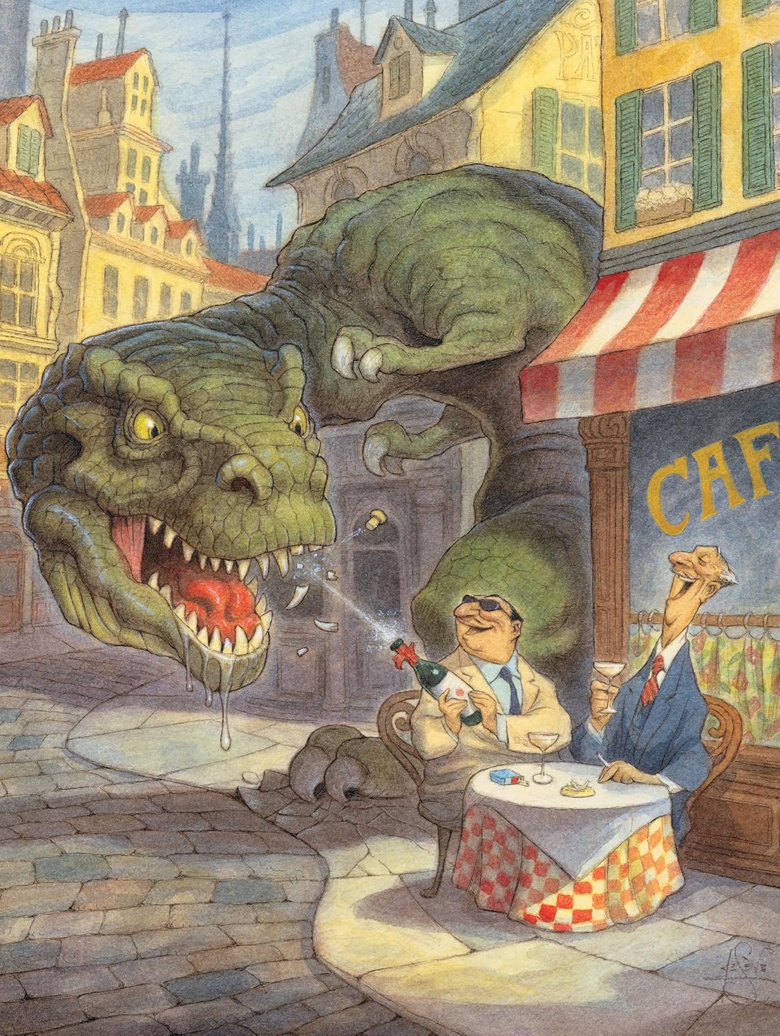 New York Puzzle Company - Peter de Sève Jurassic Paris - 1000 Piece Jigsaw Puzzle for Family Game Nights by Peter de Sève