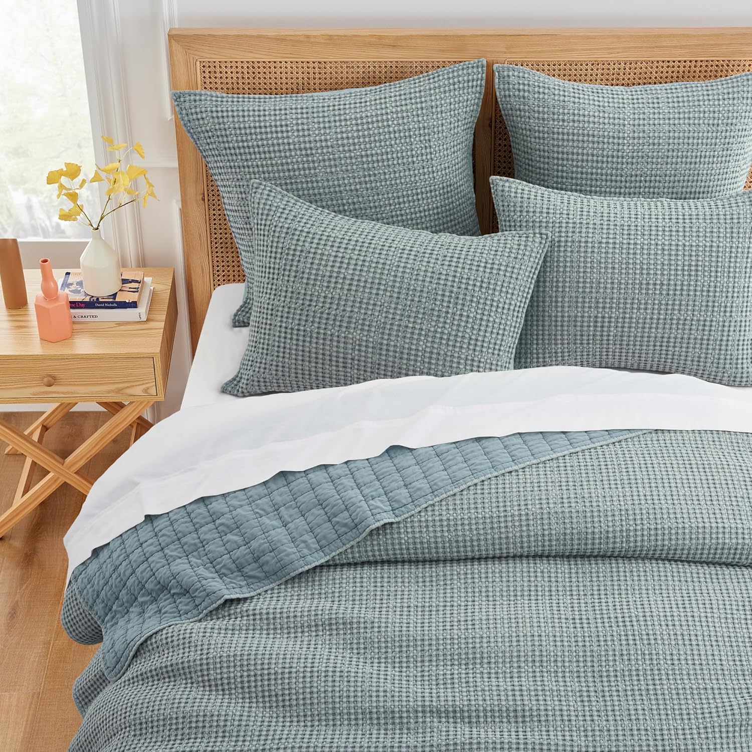 Levtex Home - Mills Waffle - Euro Sham (Set of Two) - Chambray - Sham Size (26x26in.), No Insert - Image 2