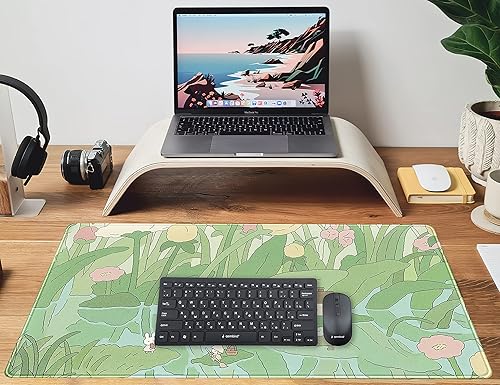 Miniatura 4 de Kawaii - Tapete de escritorio verde para mouse, diseño japonés, flores y plantas, estético de anime, tapete de mouse grande, XXL, tapete de