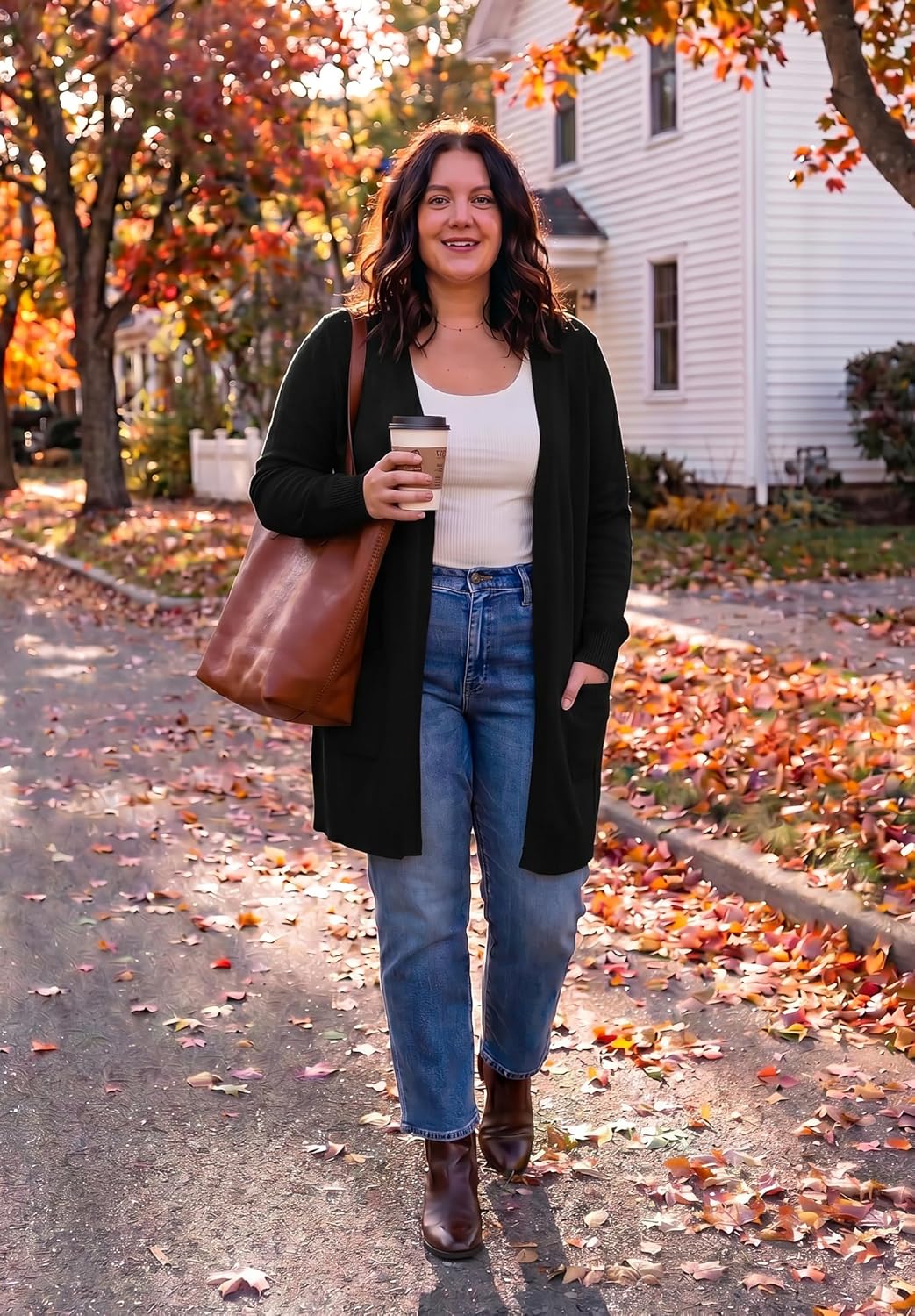 TIANZHU Plus Size Cardigan for Women Long Sleeve Lightweight Soft Open Front Knit Casual Sweater Cardigans with Pockets