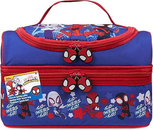 Get Trend Marvel Spidey - Lonchera aislada con dos compartimentos para aperitivos de picnic, bolsa enfriadora, regalos para niños (azulrojo araña)