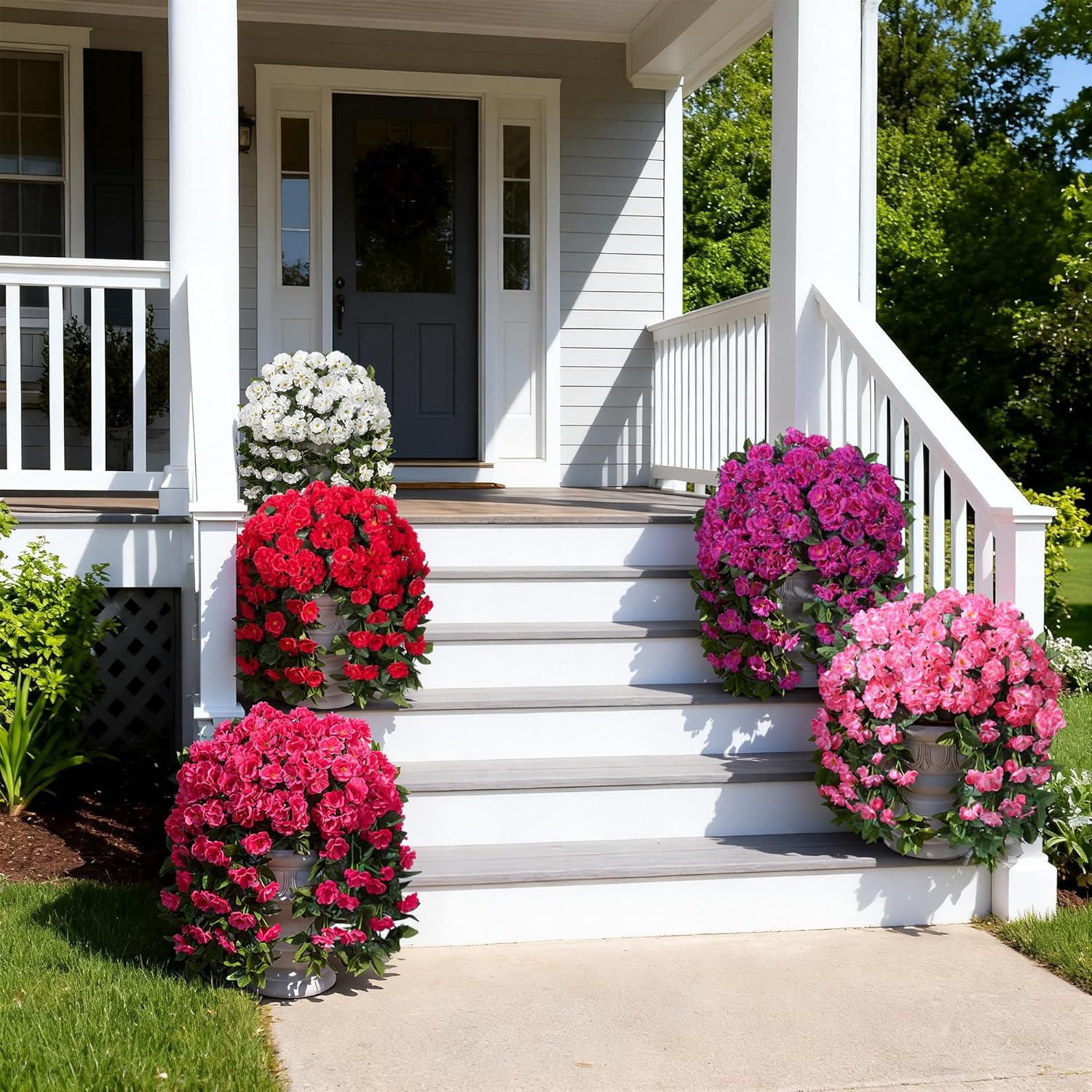 Artificial Geraniums Flowers Faux Plants for Outdoors Outside Spring Decor, 2 PCS UV Resistant Fake Silk Hanging Flowers Long Trailing Vines Look Real for Outdoor Planters Patio Porch Garden, Fuchsia