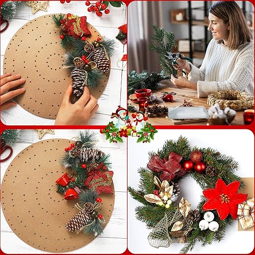 Miniatura 6 de Thyle 6 tableros redondos de corona con agujeros de madera para coronas de verano, tableros de flores, anillos de madera, suministros de marco de