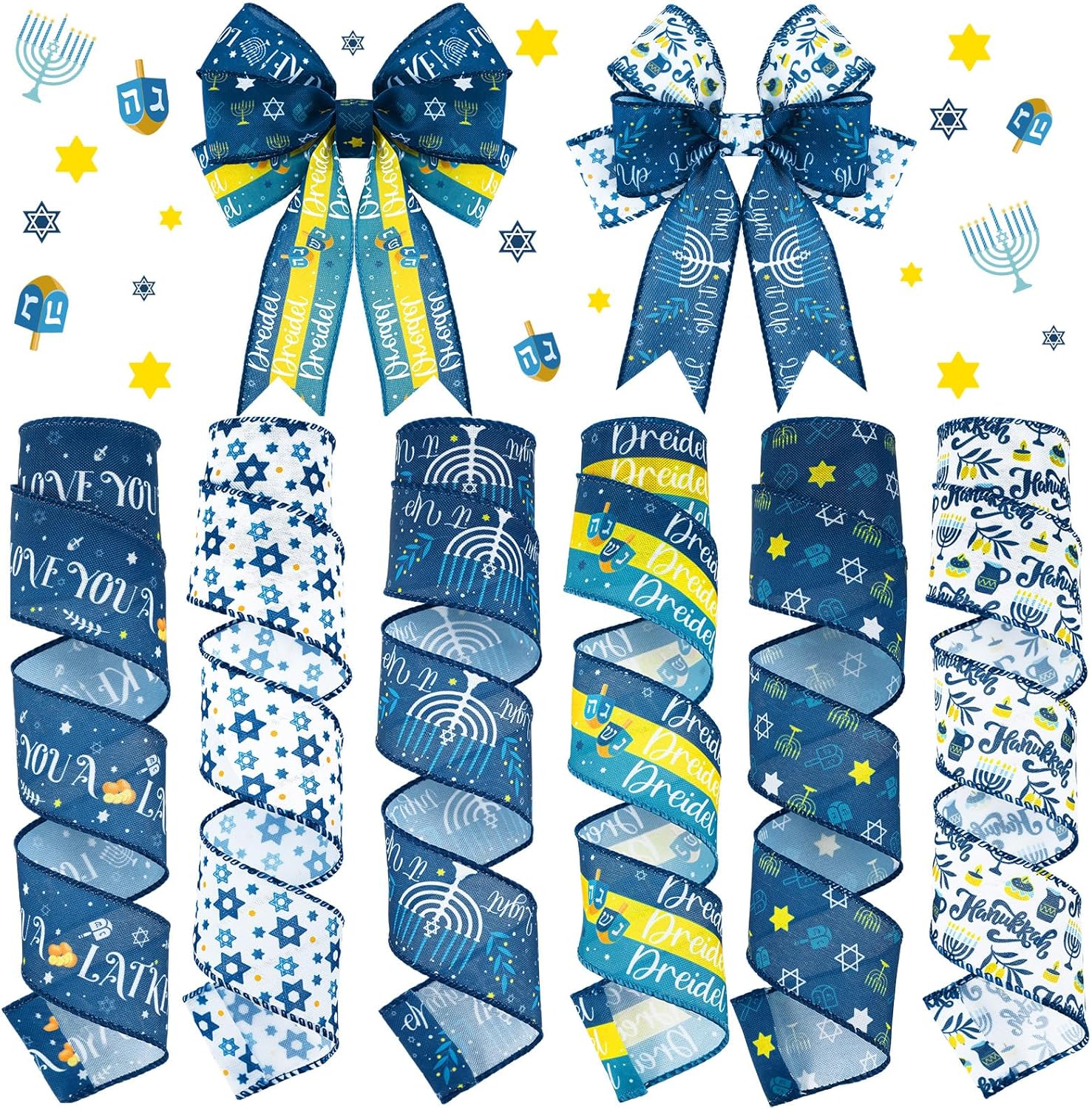 Amazon.com: 6 Rolls 30 Yards Hanukkah Ribbon 2 Inch Star of David Wired ...