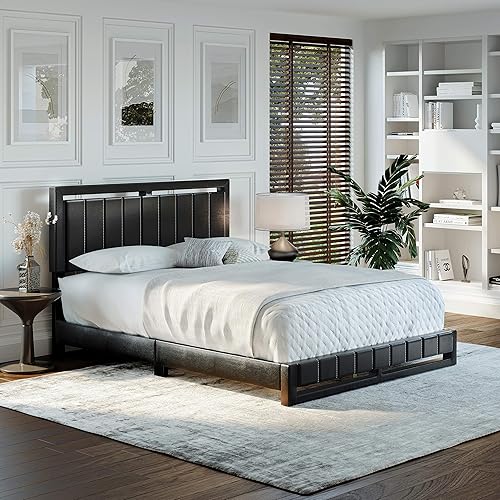 Miniatura 138 de Boyd Sleep Beaumont - Cama de plataforma tapizada con cabecero, base de colchón con 14 soportes de listones de madera, no requiere somier, piel