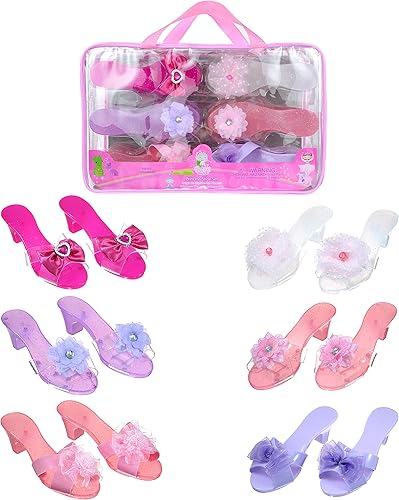 Expressions - Juego de 6 zapatos de vestir para niñas pequeñas con tacones en bolsa de transporte, se adapta a zapatos de niños pequeños de 7 a 10,