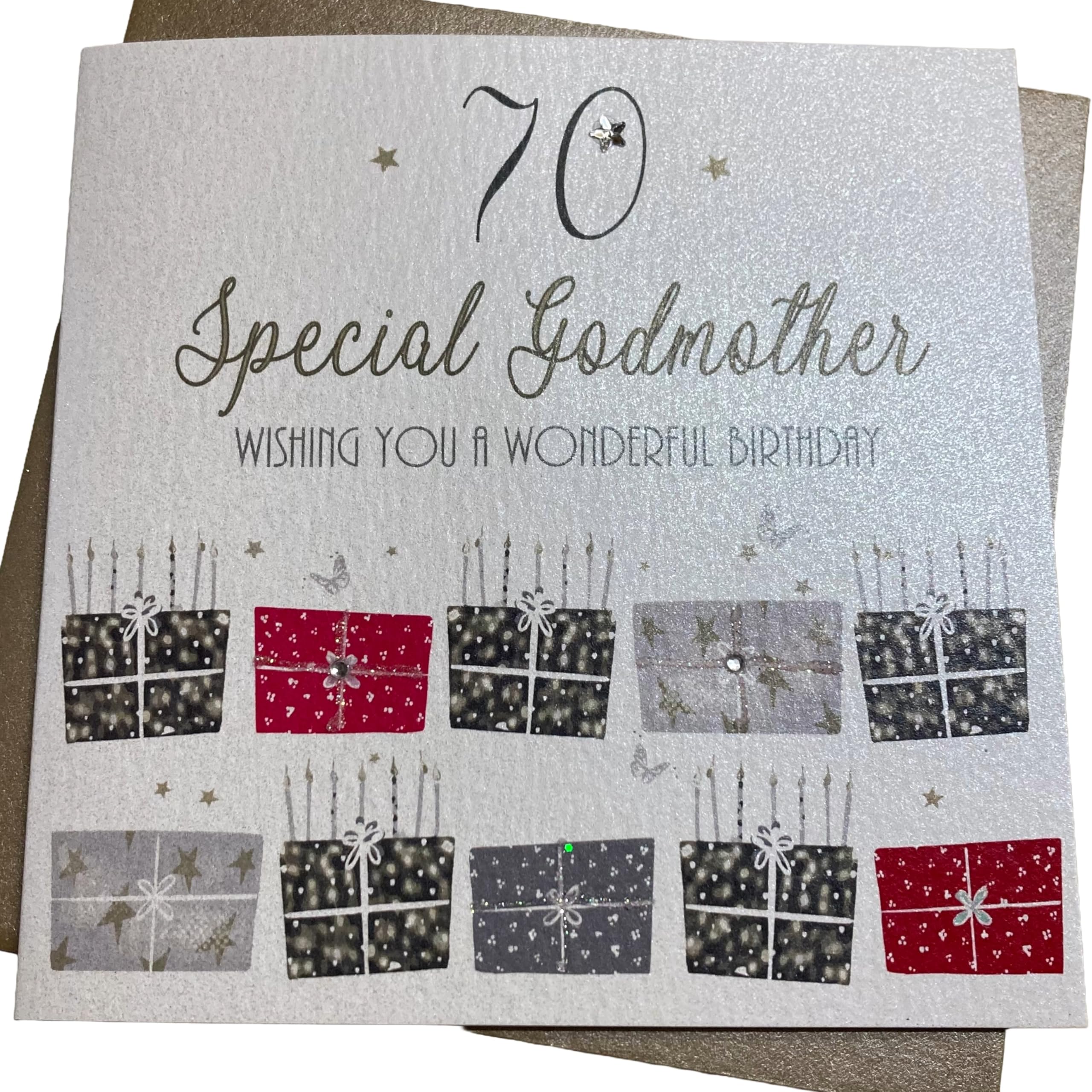 WHITE COTTON CARDS "70 Wishing you a Wonderful Birthday Godmother Handmade 70th Birthday Card, White, bdp70-Godm