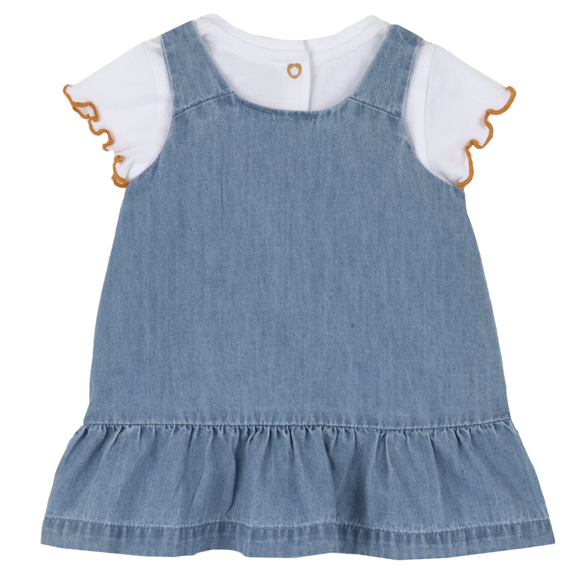 Chicco Conjunto de bebé de 12 meses – 74 cm con mono de mezclilla + camiseta temática jirafa, Azul vaquero., 12 meses